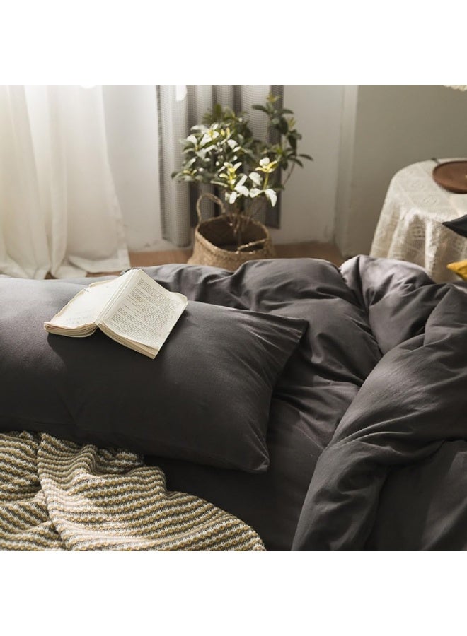 Bukela Charcoal Gray Duvet Cover, Queen Size, Knitted Fabric, 100% Pure Cotton T-shirt Material, Solid Color, Breathable, Soft And Comfortable, Three-piece Bedding Set, Dark Gray Duvet Cover With Zipper Closure. - Image 5